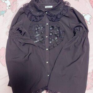Noemie Black Lace Collar Heart Applique Flare Bell Princess Hime Sleeve Blouse